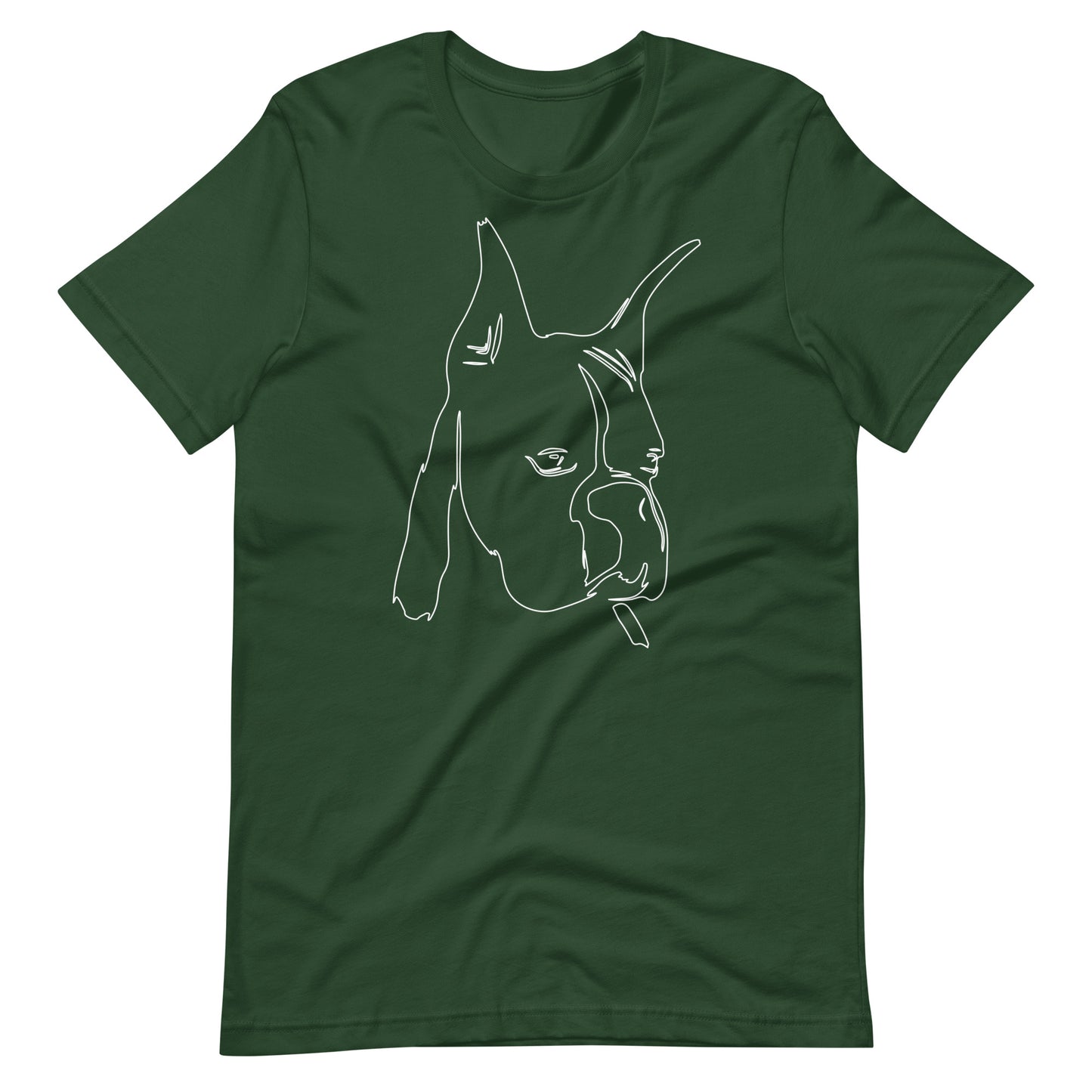 White line Boxer face on unisex forest t-shirt