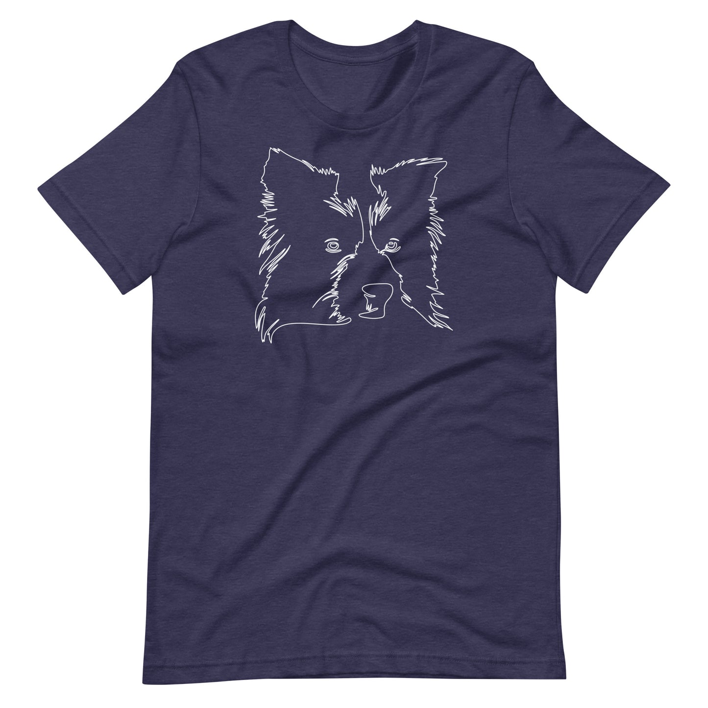 White line Border Collie face on unisex heather midnight navy t-shirt