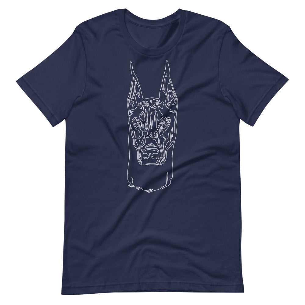 White line Doberman face on unisex navy t-shirt