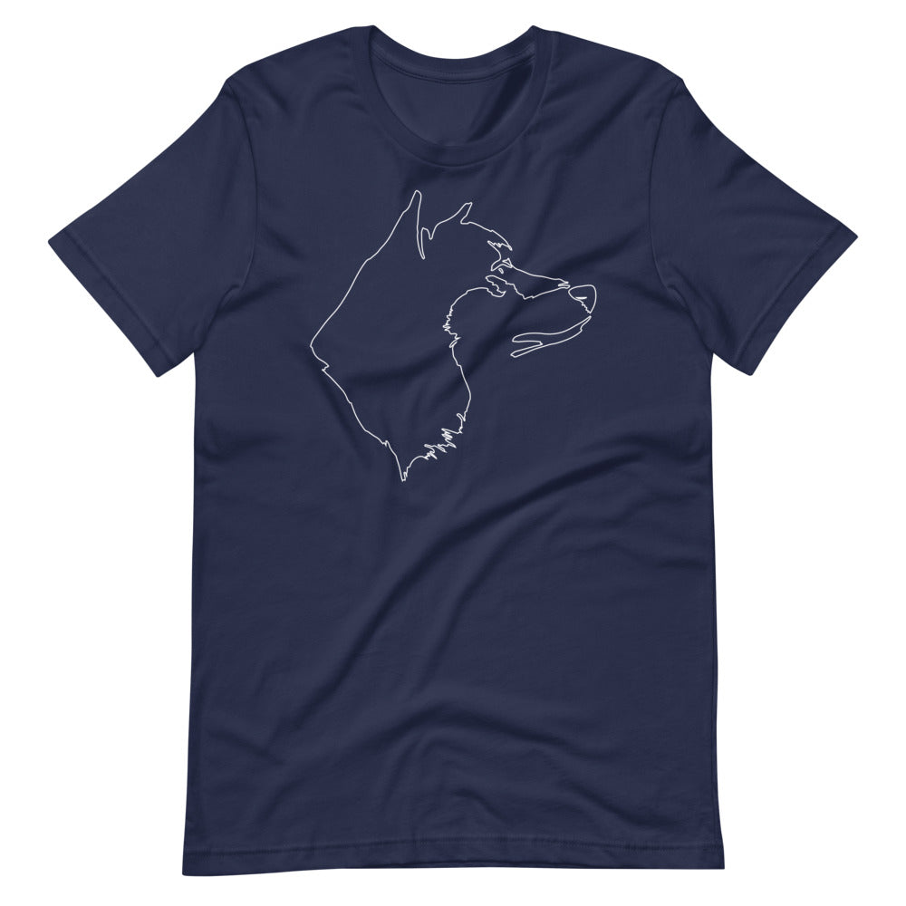 White line Akita face on unisex navy t-shirt