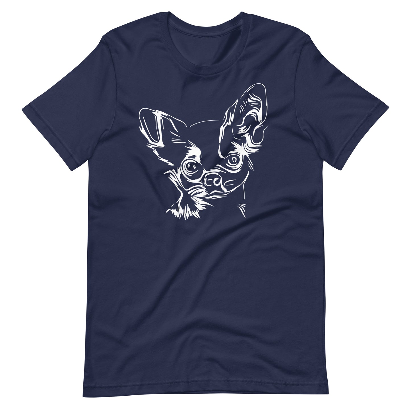White line Chihuahua face on unisex navy t-shirt