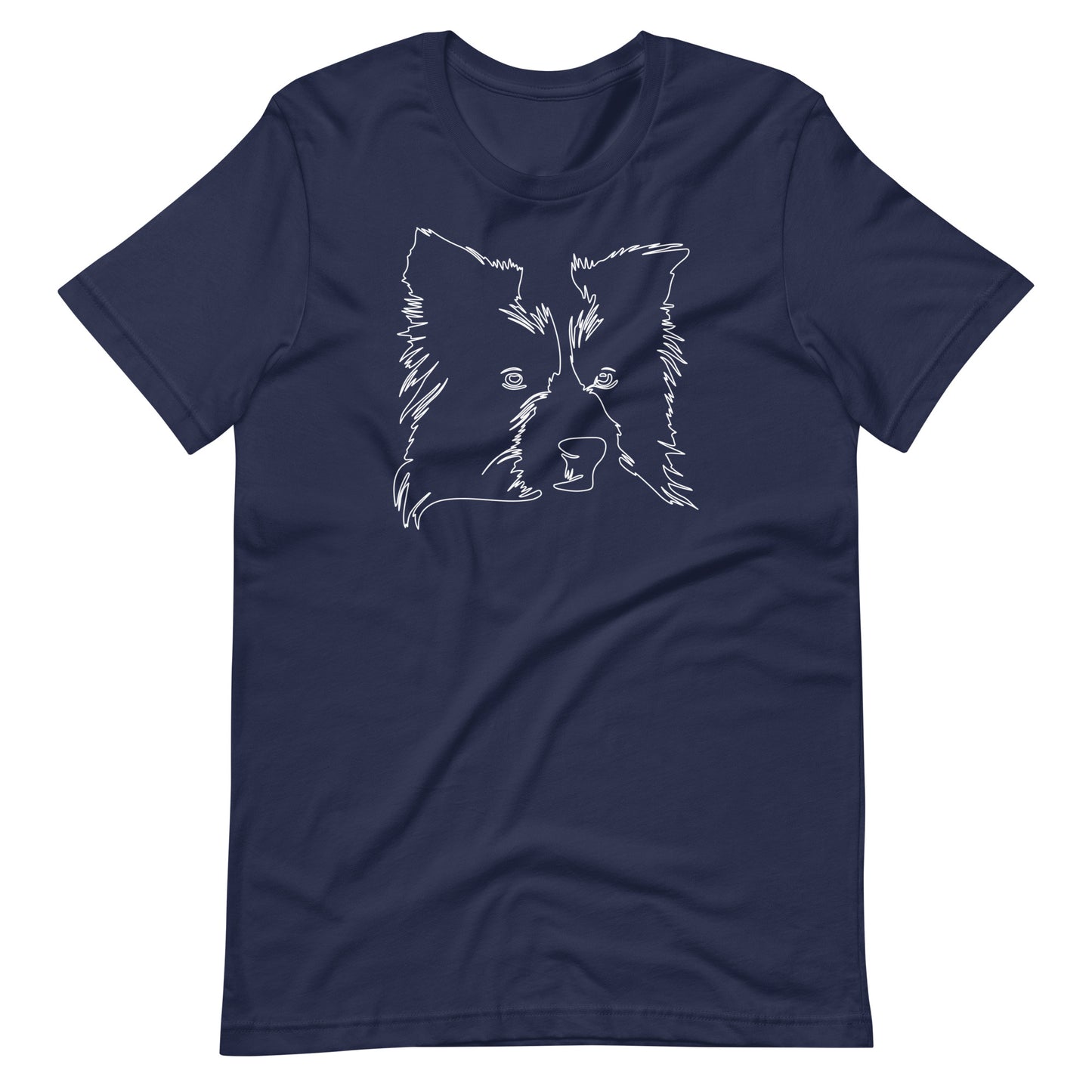 White line Border Collie face on unisex navy t-shirt