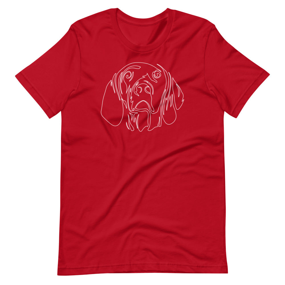 White line Vizsla face on unisex red t-shirt