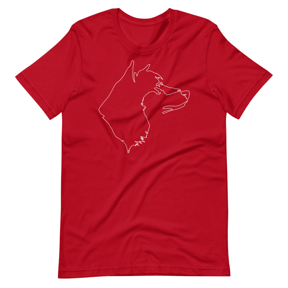 White line Akita face on unisex red t-shirt