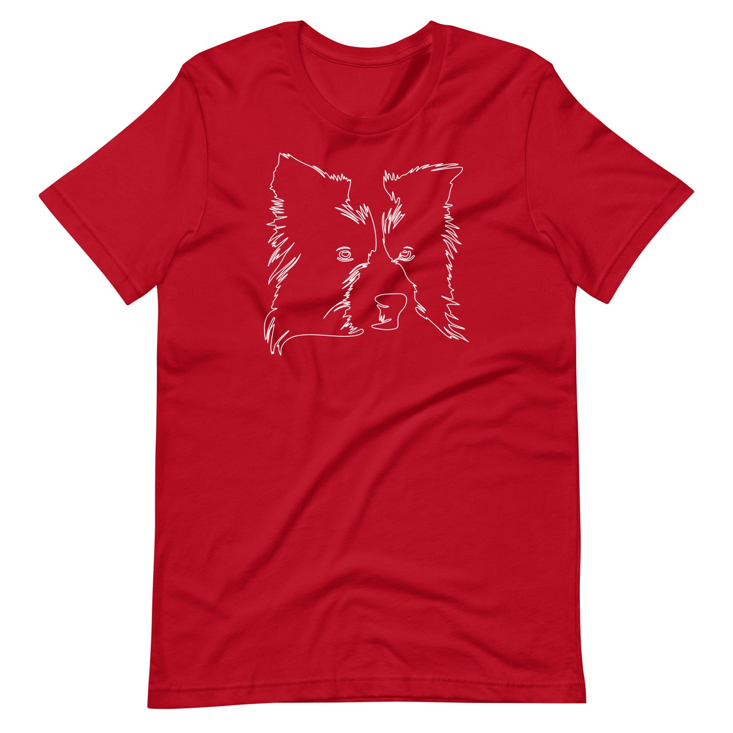 White line Border Collie face on unisex red t-shirt