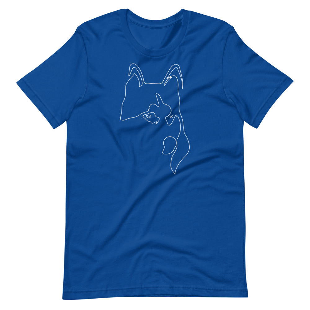 White line Siberian Husky face on unisex true royal t-shirt