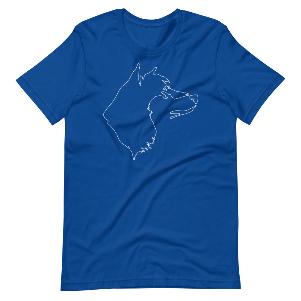 White line Akita face on unisex true royal t-shirt