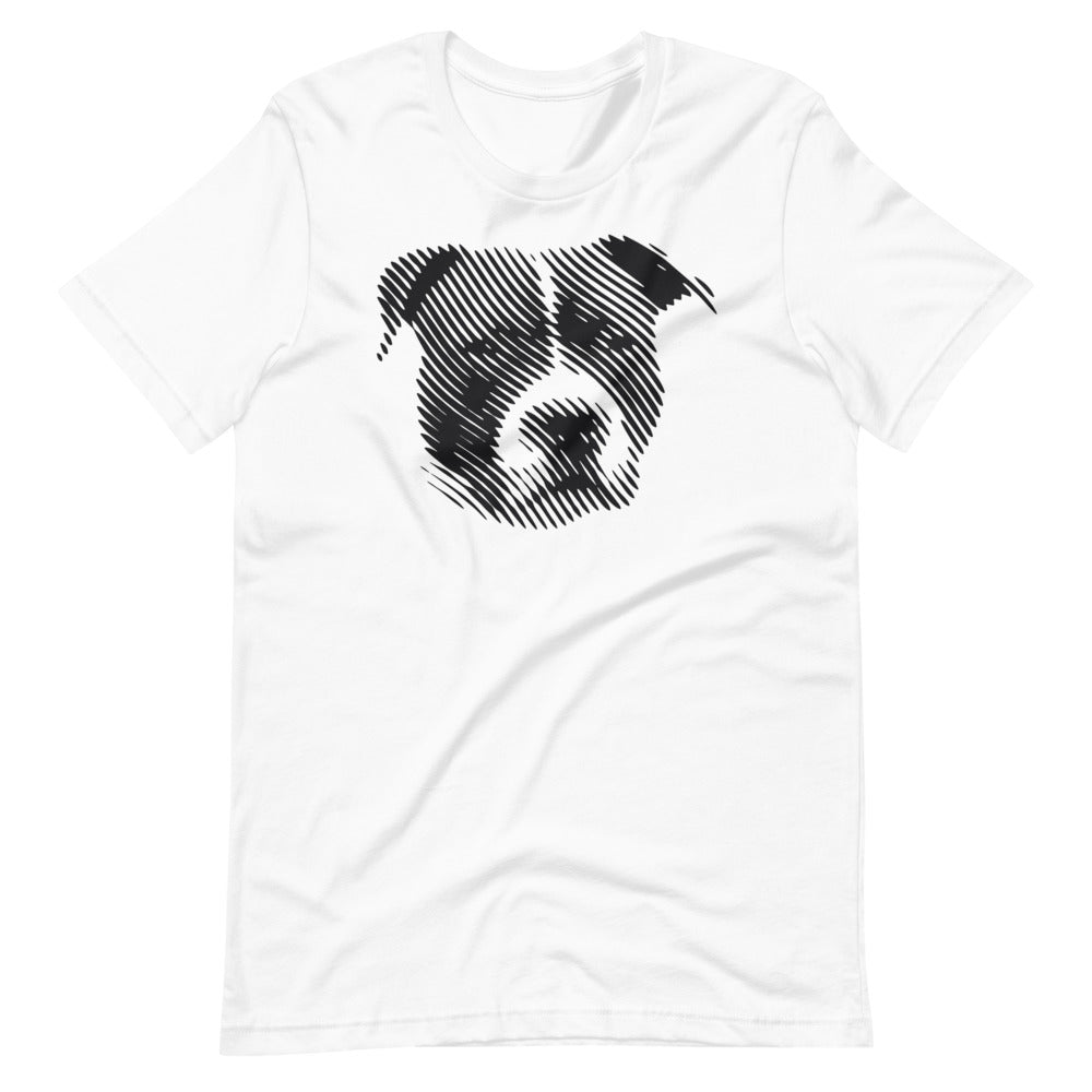 Linear American Staffordshire face on unisex white t-shirt