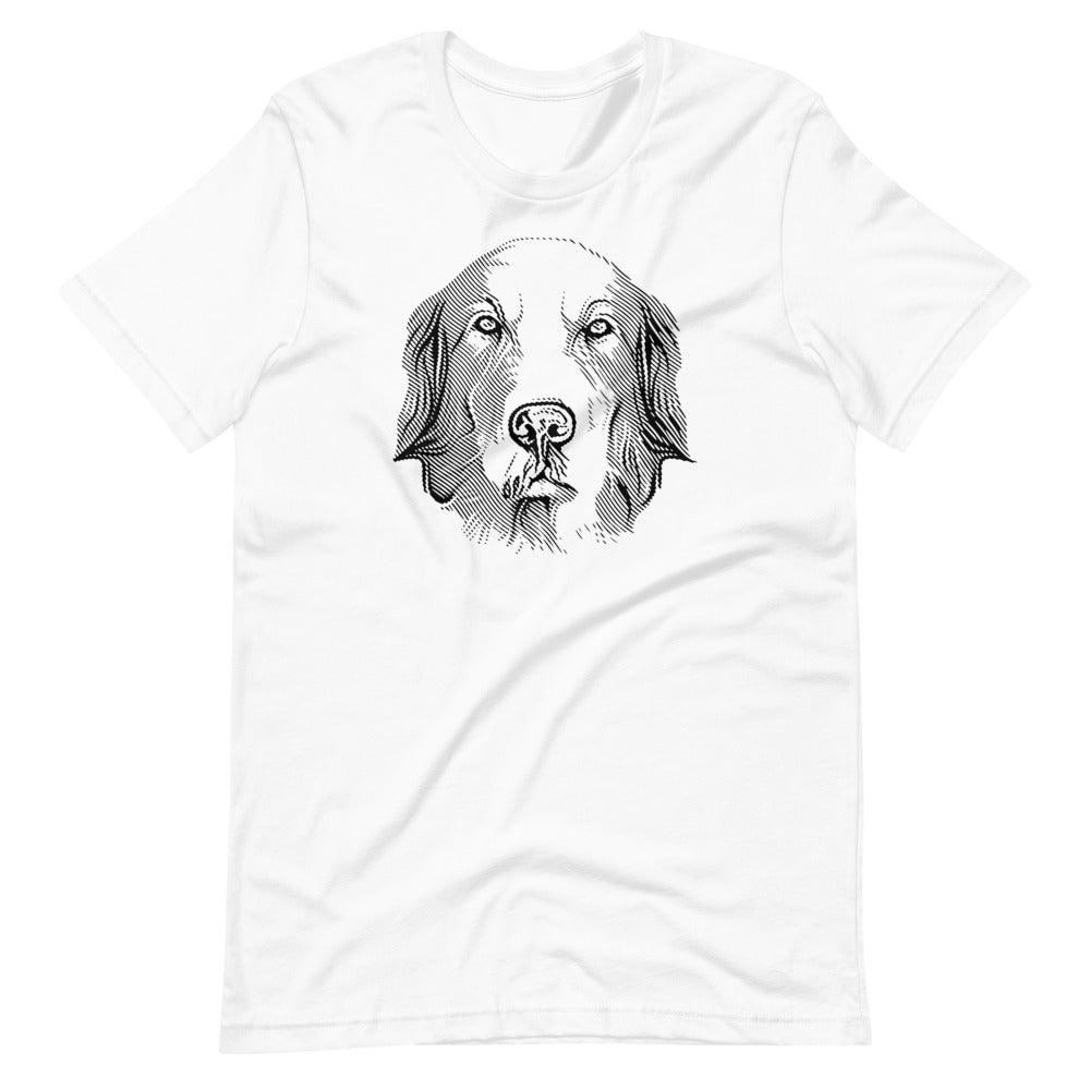 Golden Retriever face halftone silhouette on unisex white t-shirt