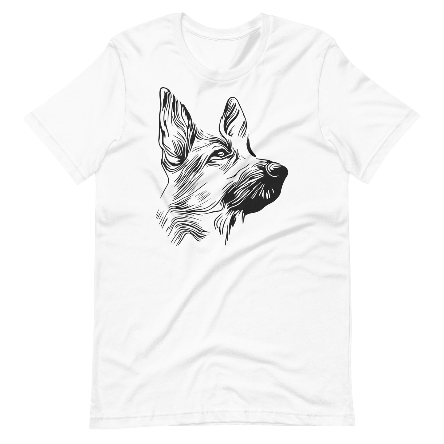 Black German Shepherd face silhouette on unisex white t-shirt