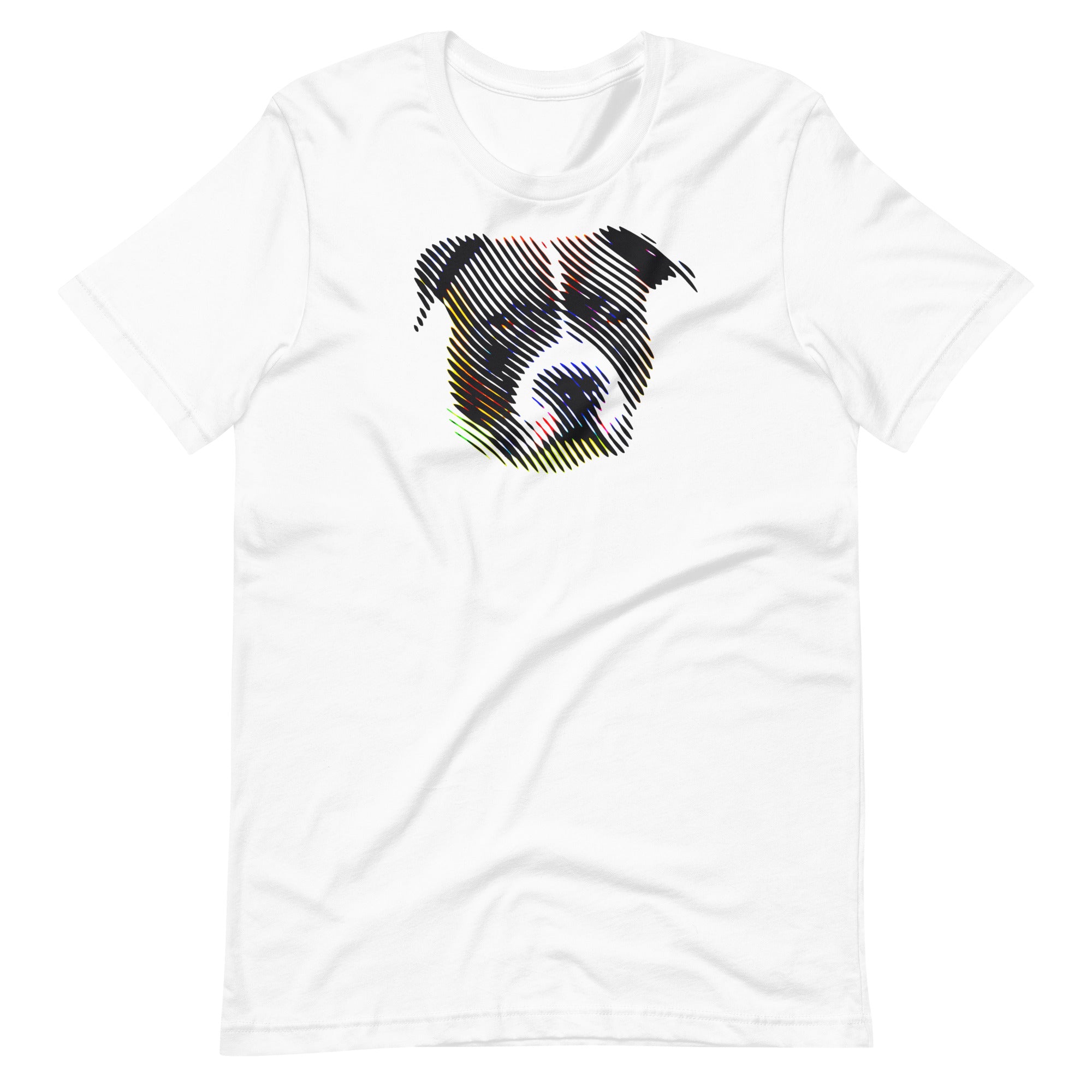 Amstaff linework art printed on a white unisex t-shirt front view
