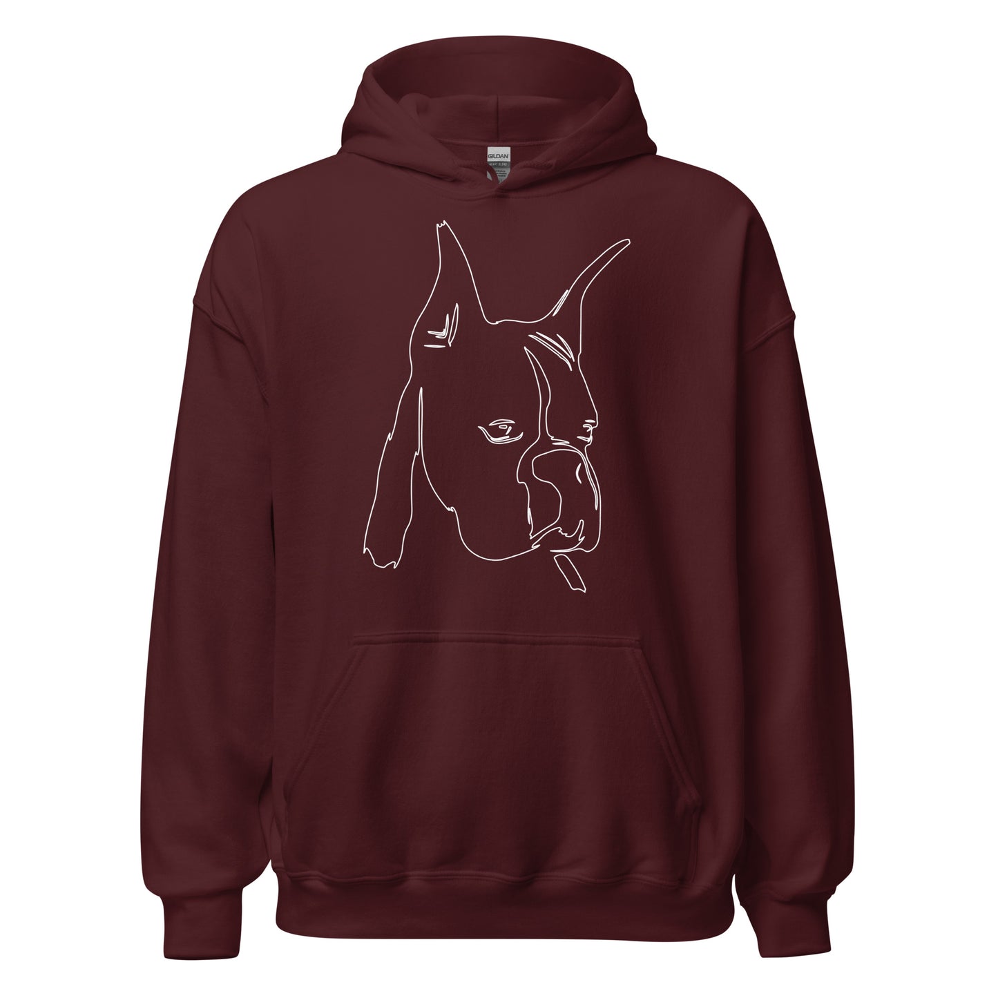 White line Boxer face on unisex maroon hoodie