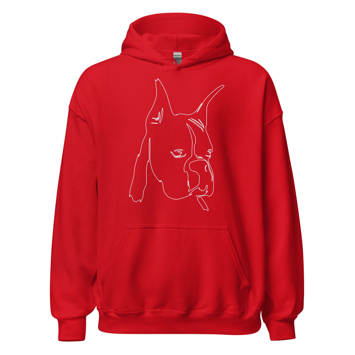 White line Boxer face on unisex red hoodie