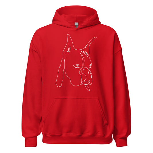 White line Boxer face on unisex red hoodie