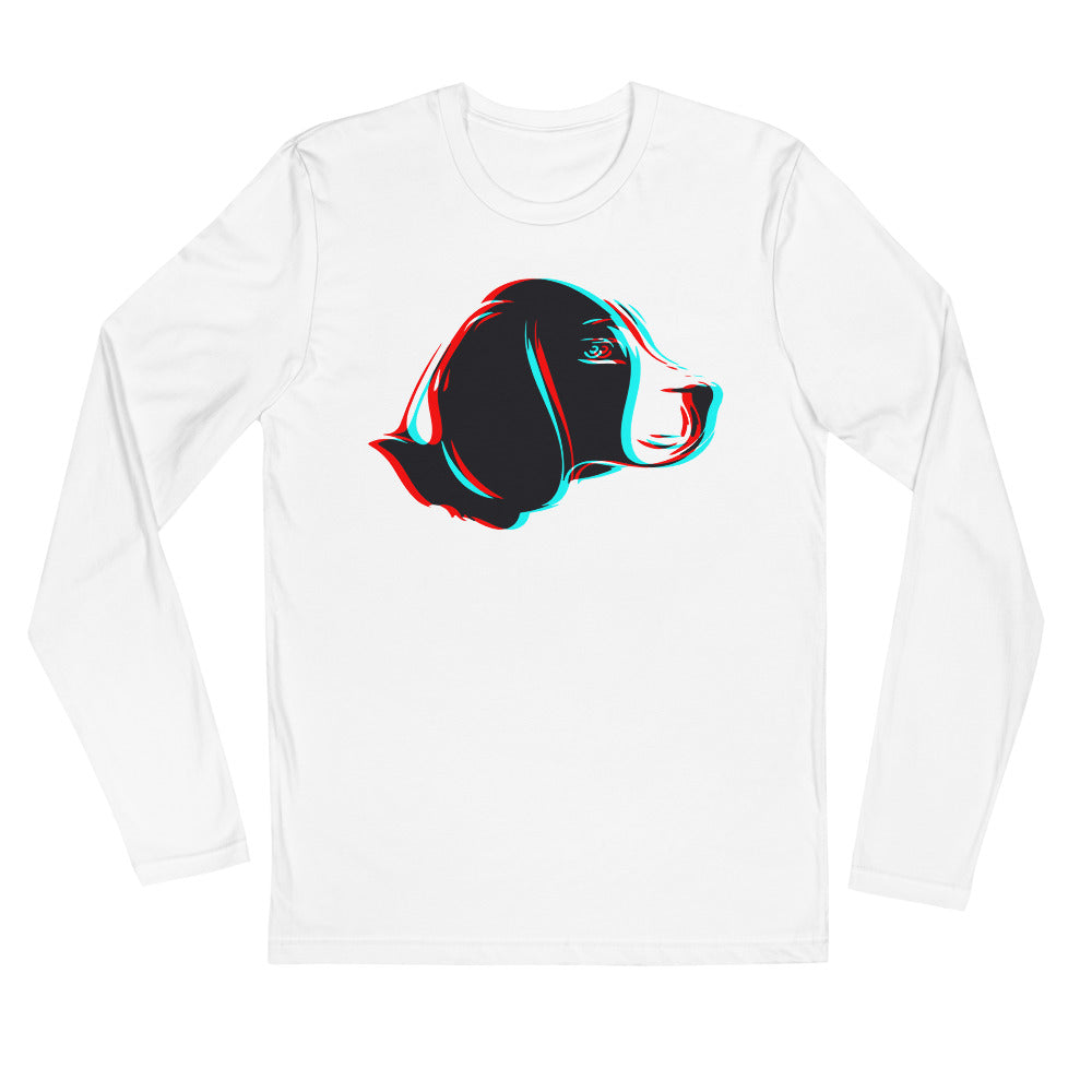 Anaglyph Beagle face on unisex white long sleeve t-shirt