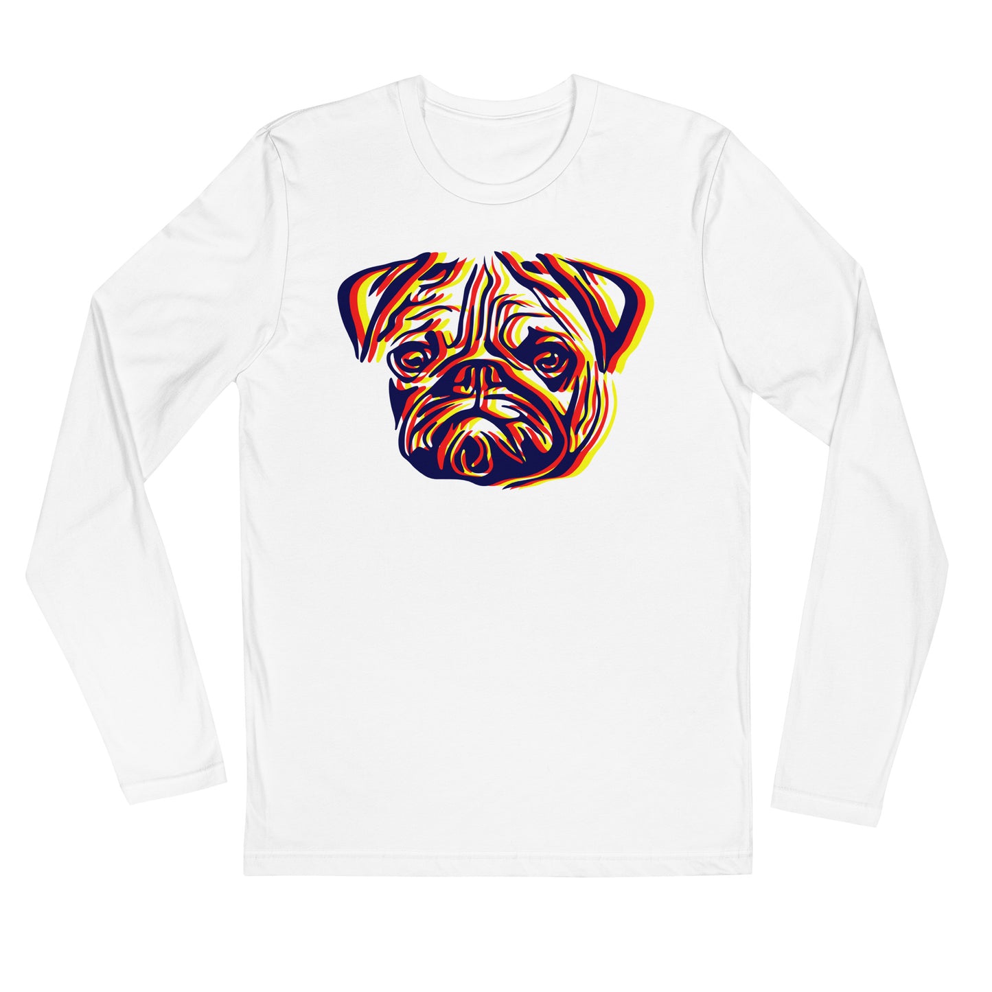 Anaglyph Pug face on unisex white long sleeve t-shirt