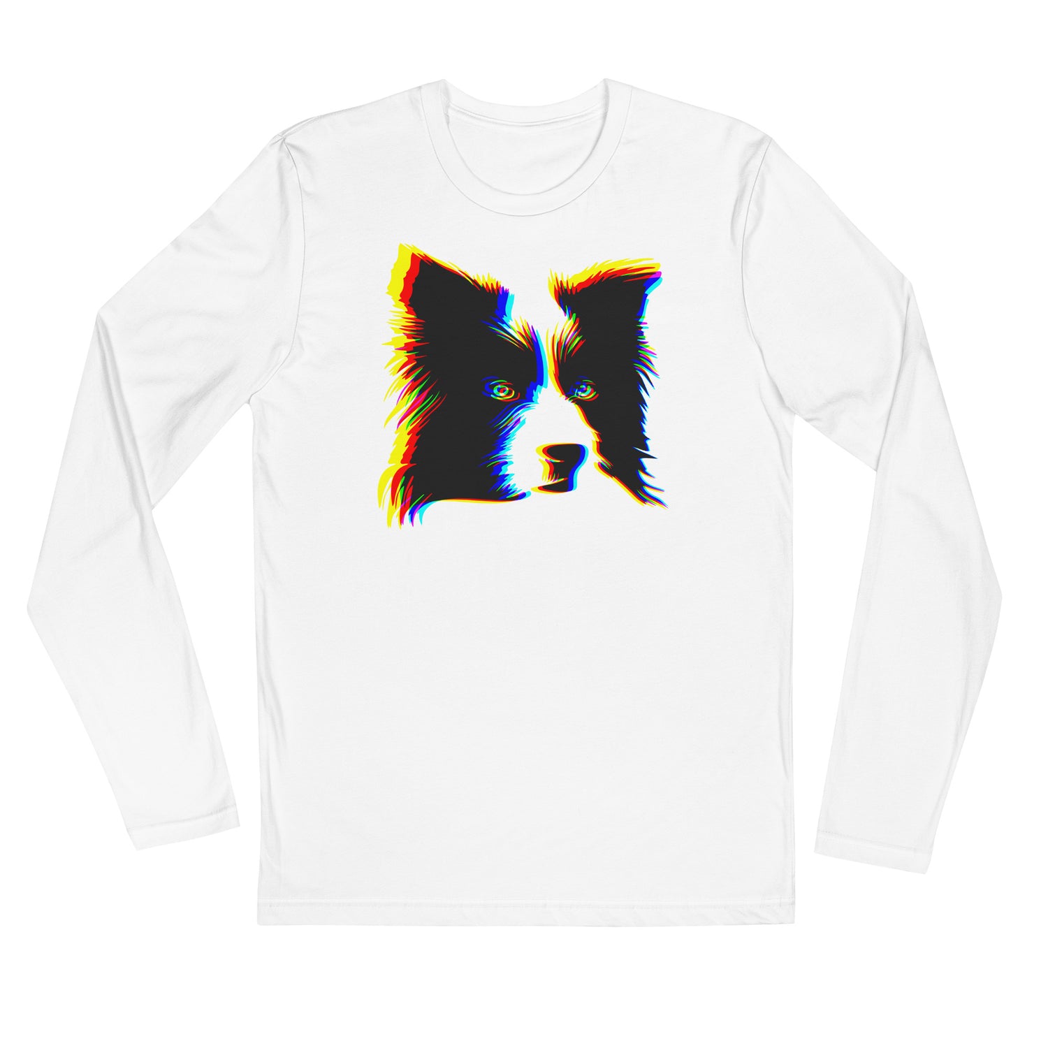 Anaglyph Border Collie face on unisex white long sleeve t-shirt