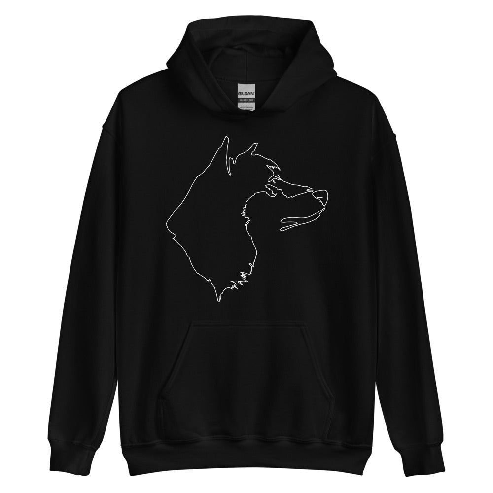 White line Akita face on unisex black hoodie