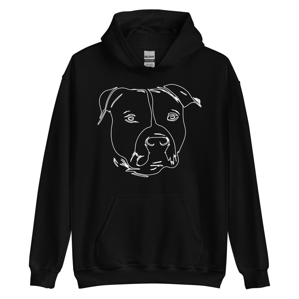 White line American Staffordshire face on unisex black hoodie