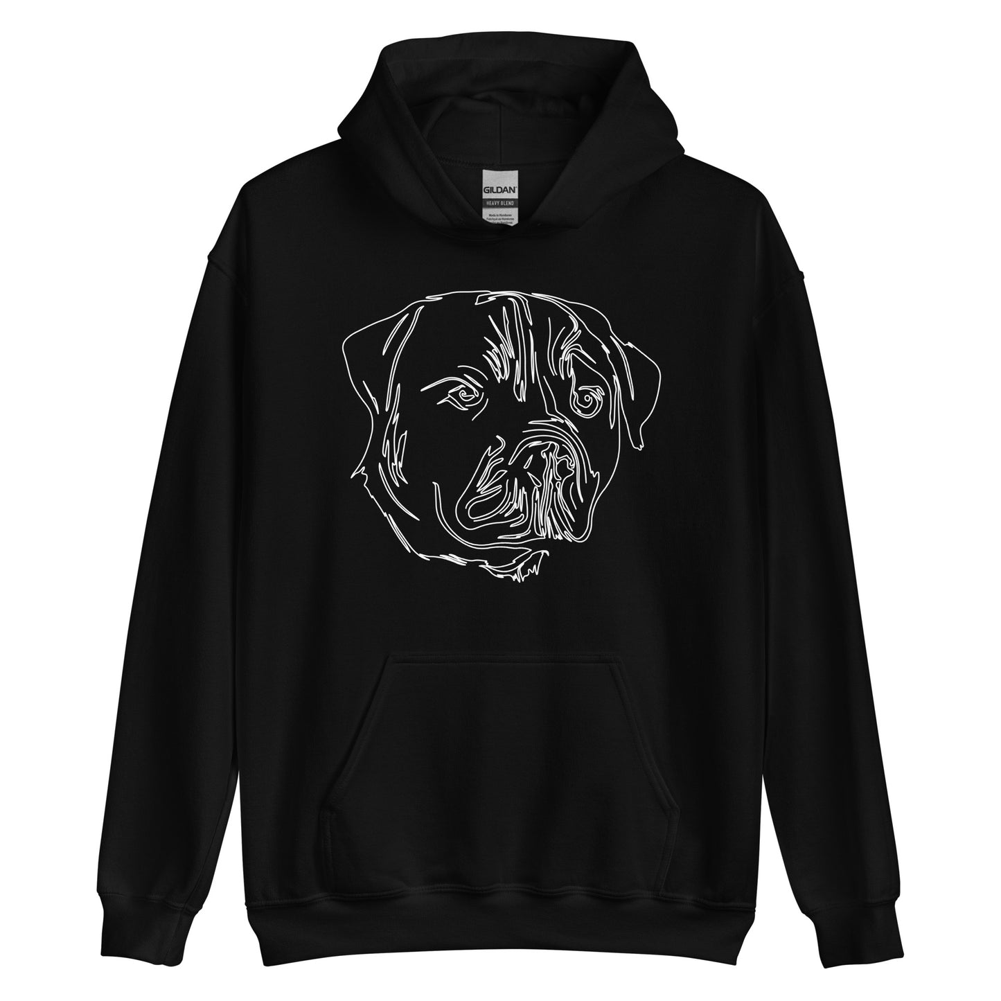 White line Rottweiler face on unisex black hoodie