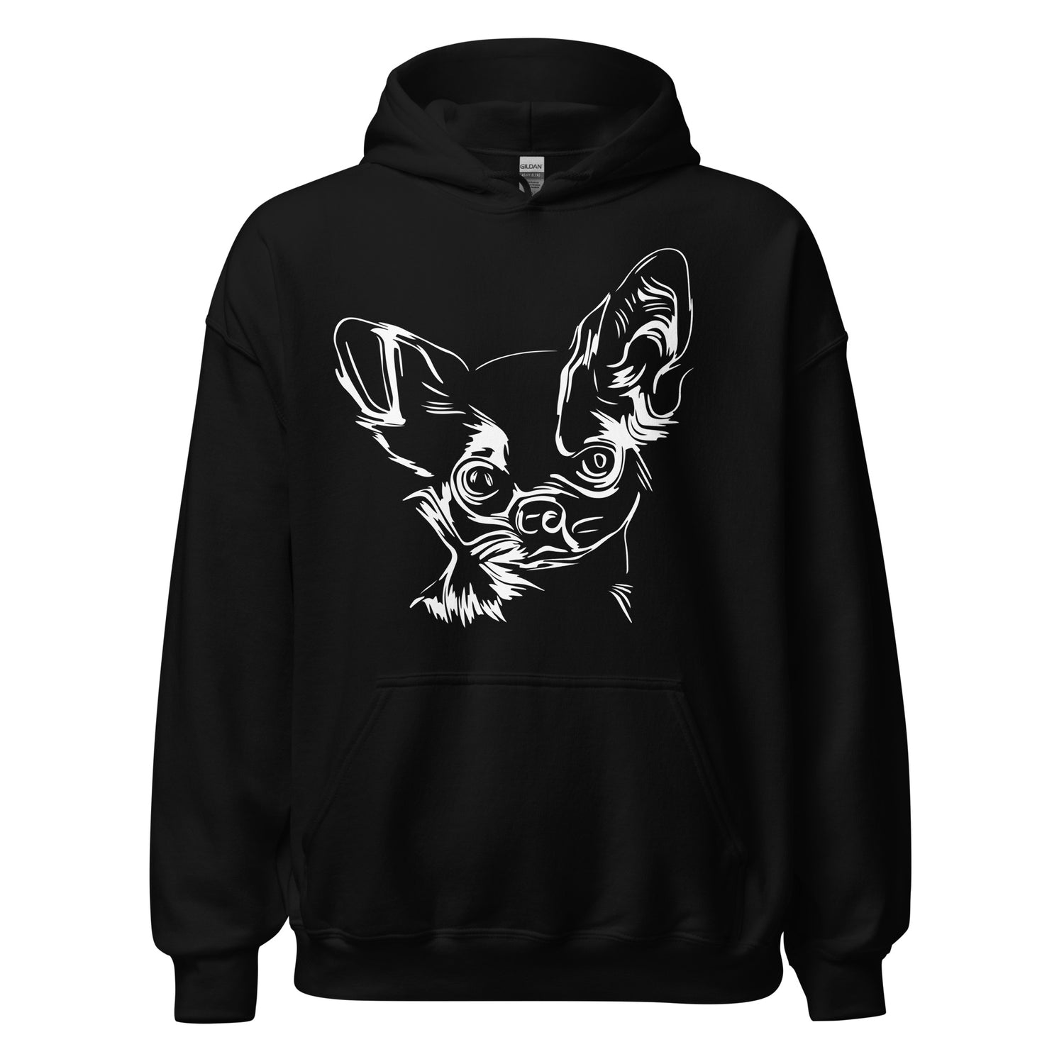 White line Chihuahua face on unisex black hoodie
