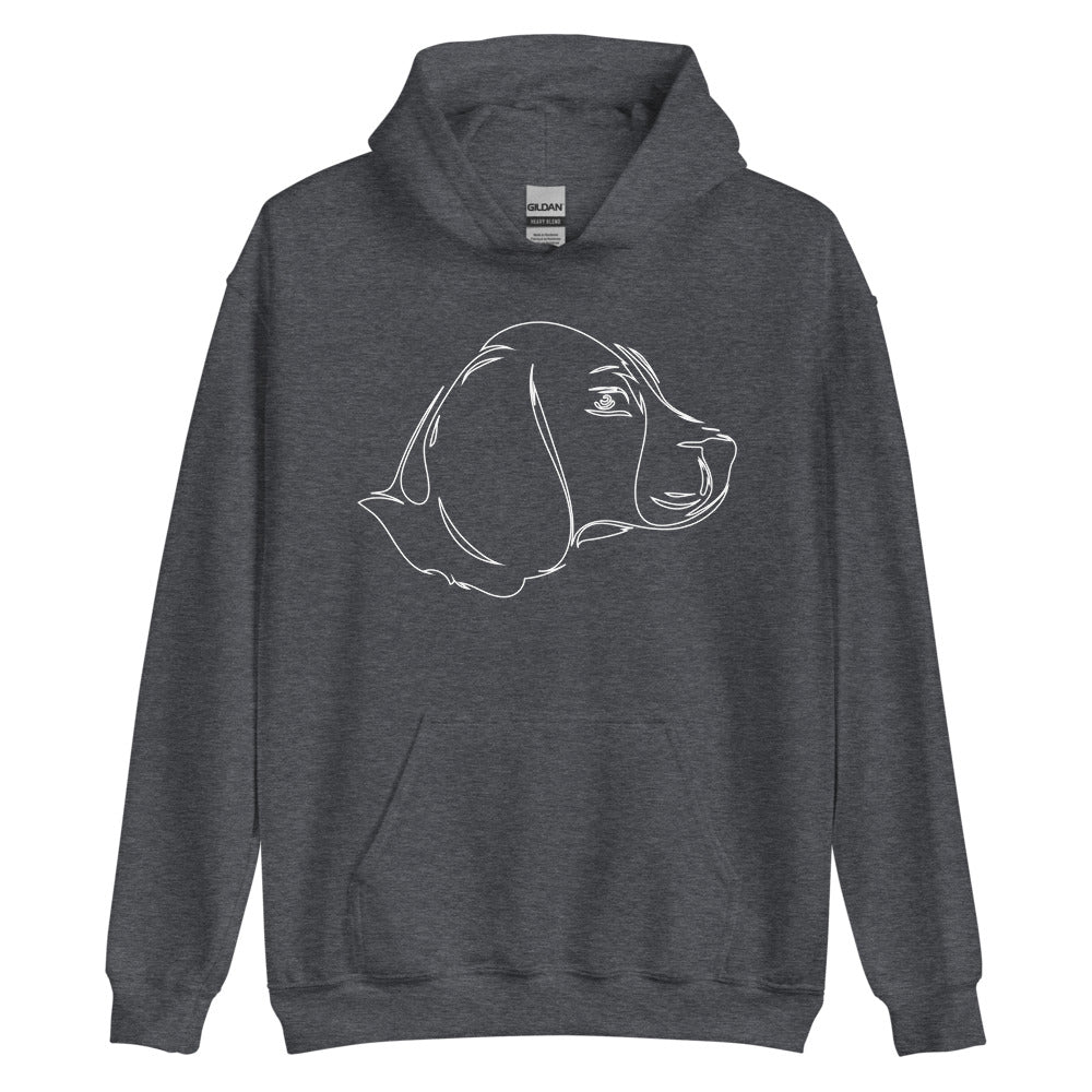 White line Beagle face on unisex dark heather hoodie