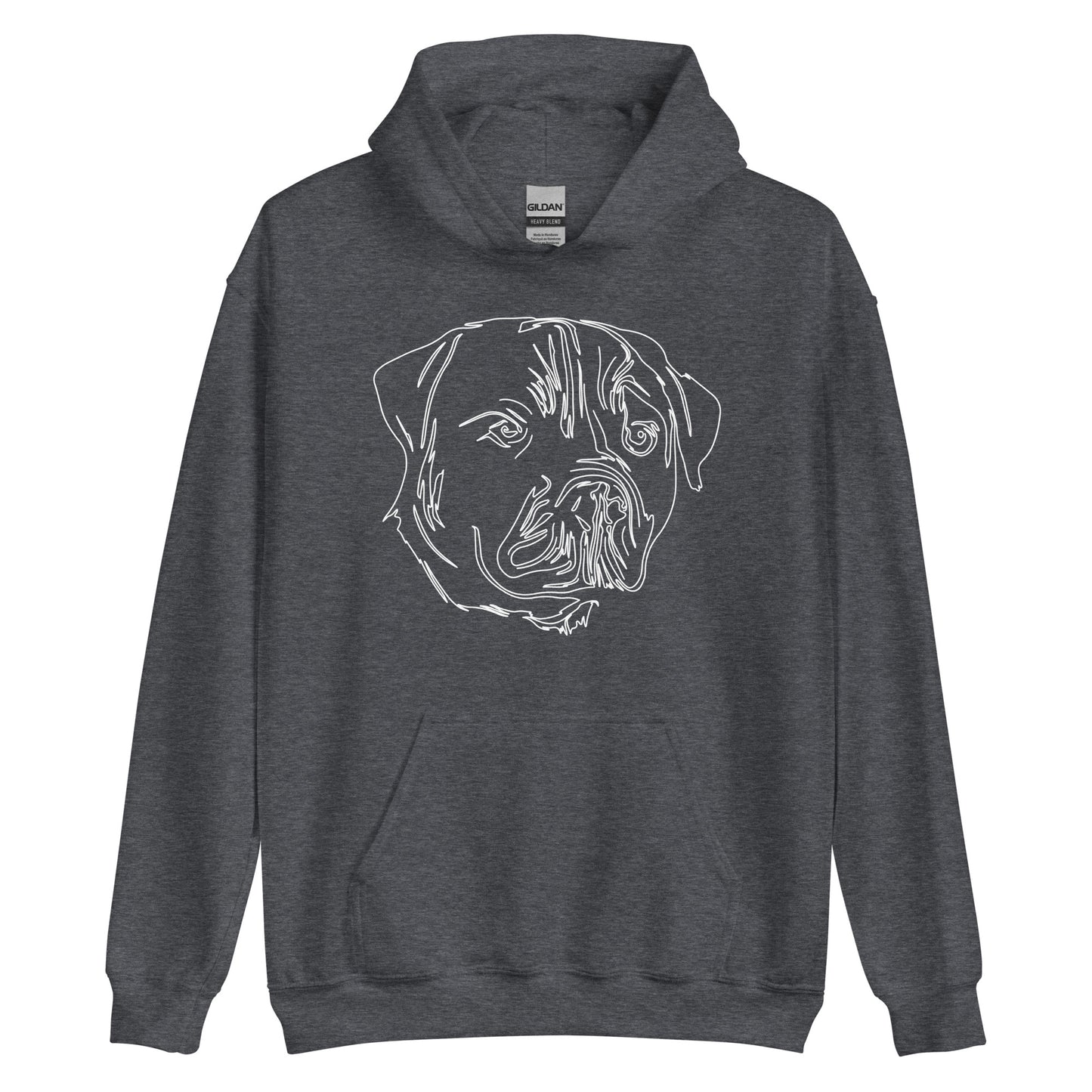 White line Rottweiler face on unisex dark heather hoodie