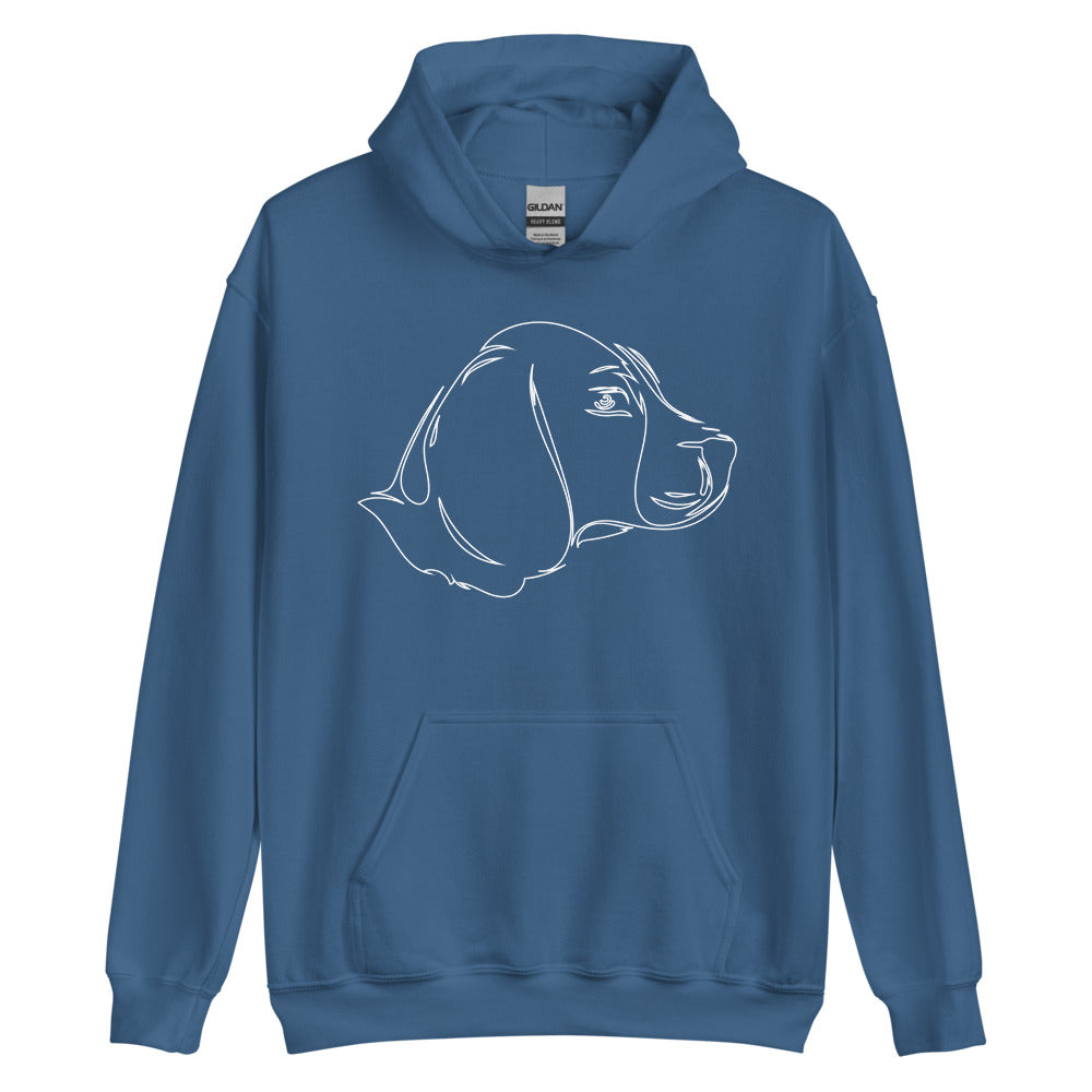 White line Beagle face on unisex indigo blue hoodie
