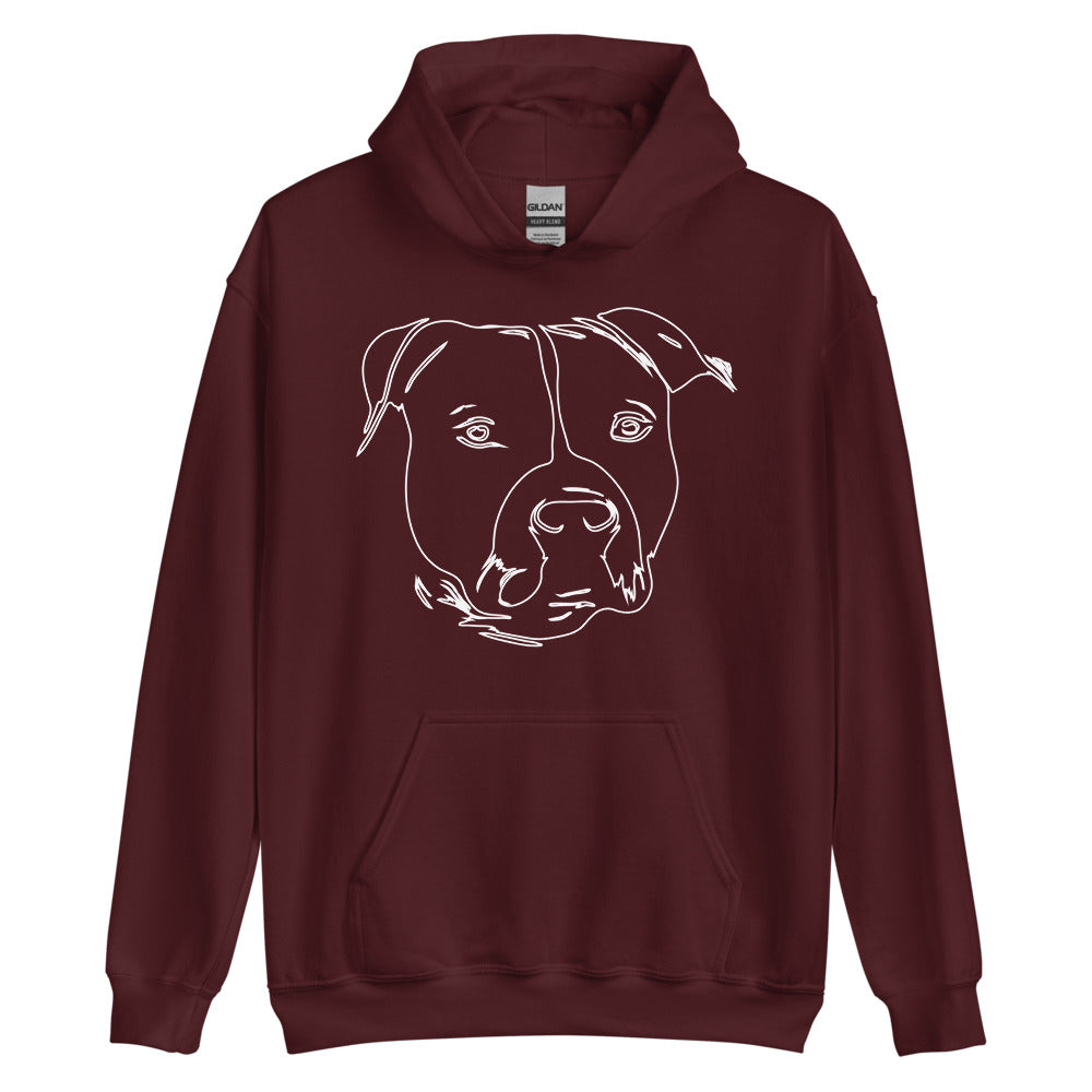 White line American Staffordshire face on unisex maroon hoodie
