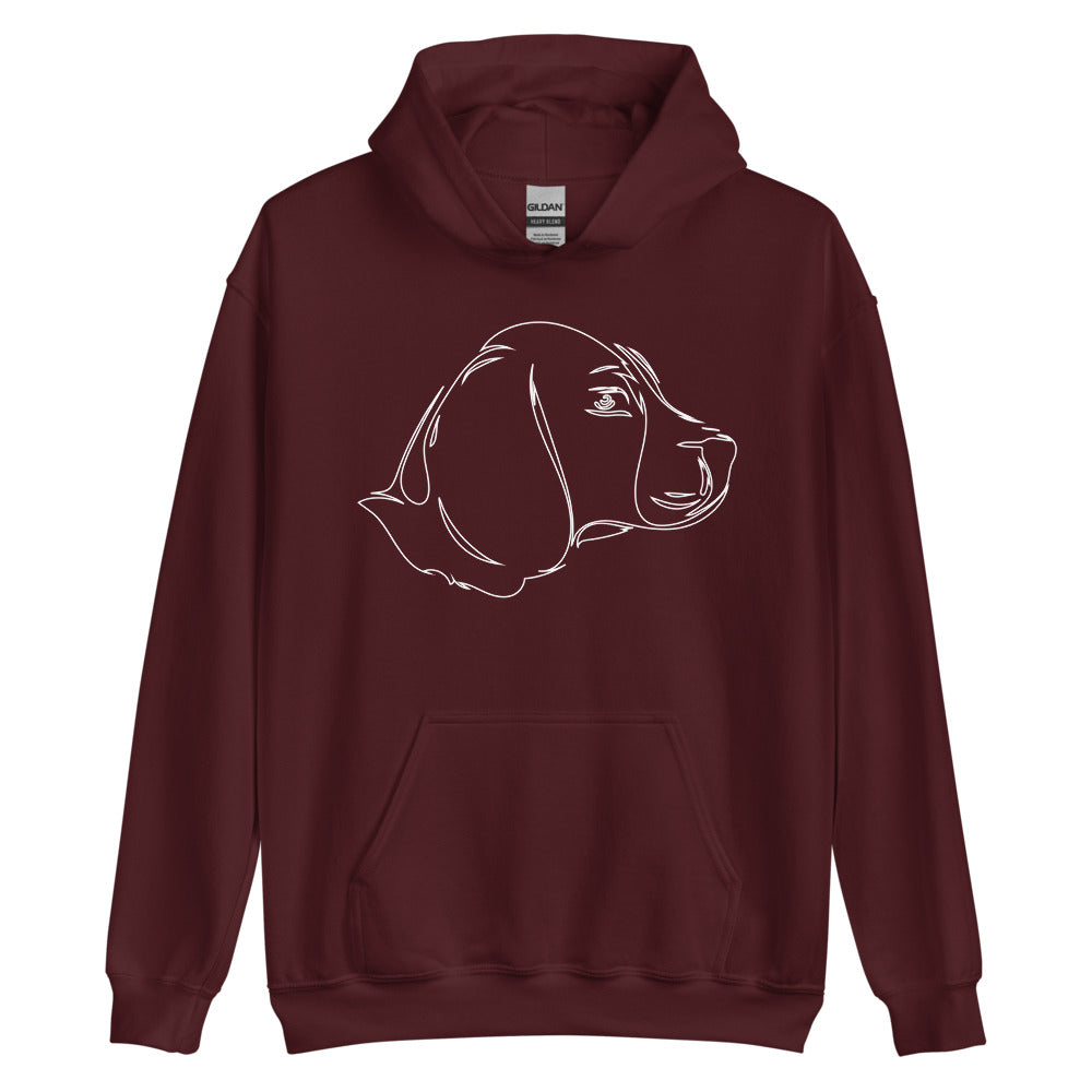White line Beagle face on unisex maroon hoodie