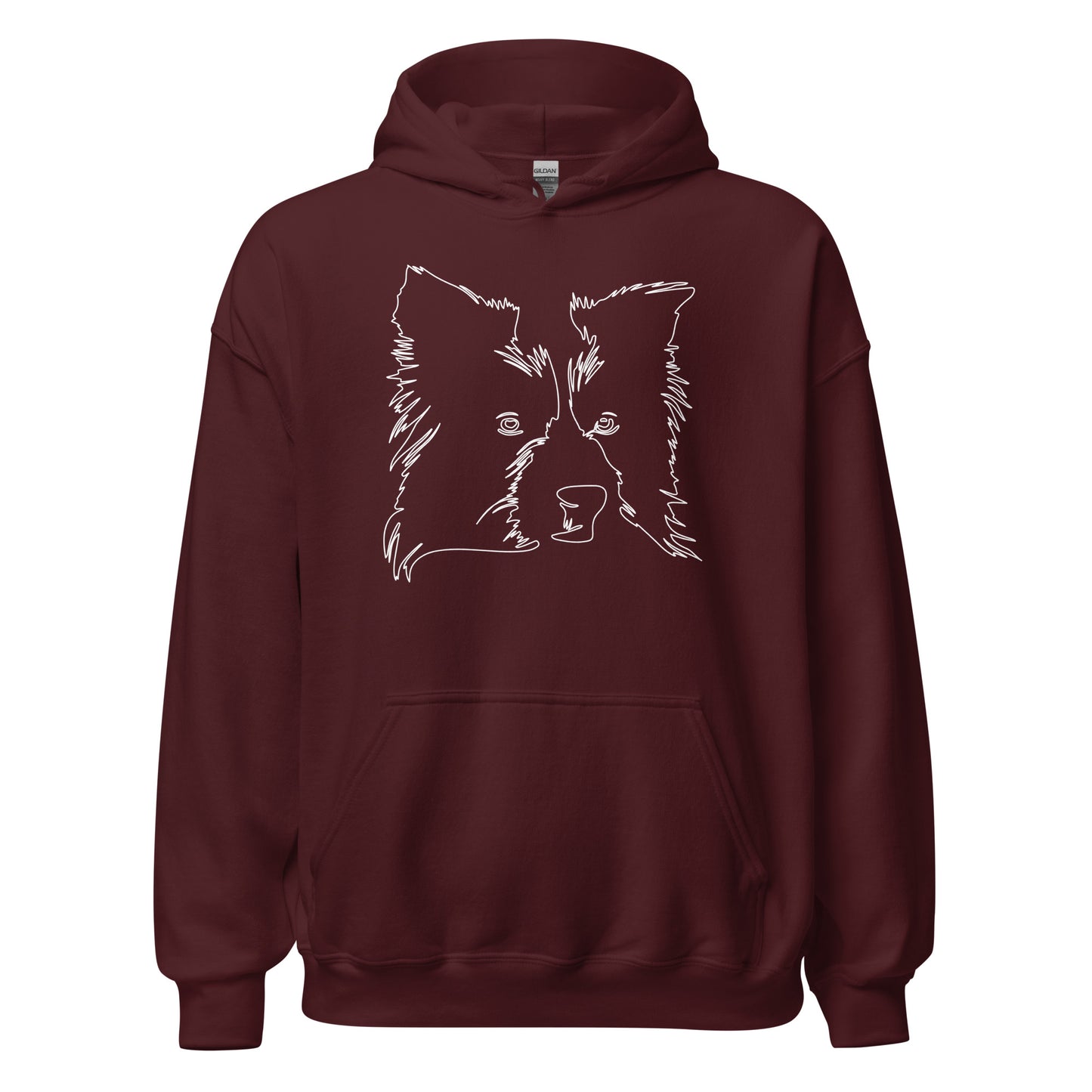 White line Border Collie face on unisex maroon hoodie