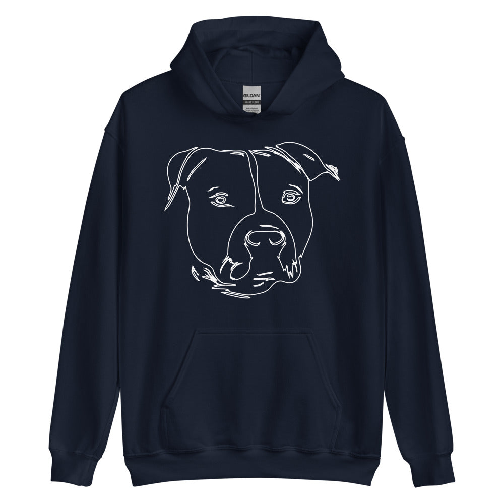 White line American Staffordshire face on unisex navy hoodie
