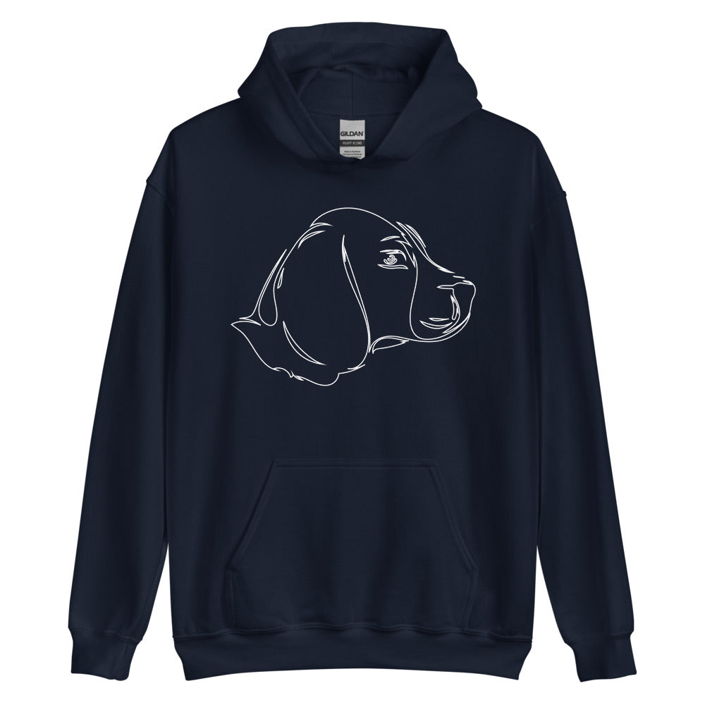 White line Beagle face on unisex navy hoodie
