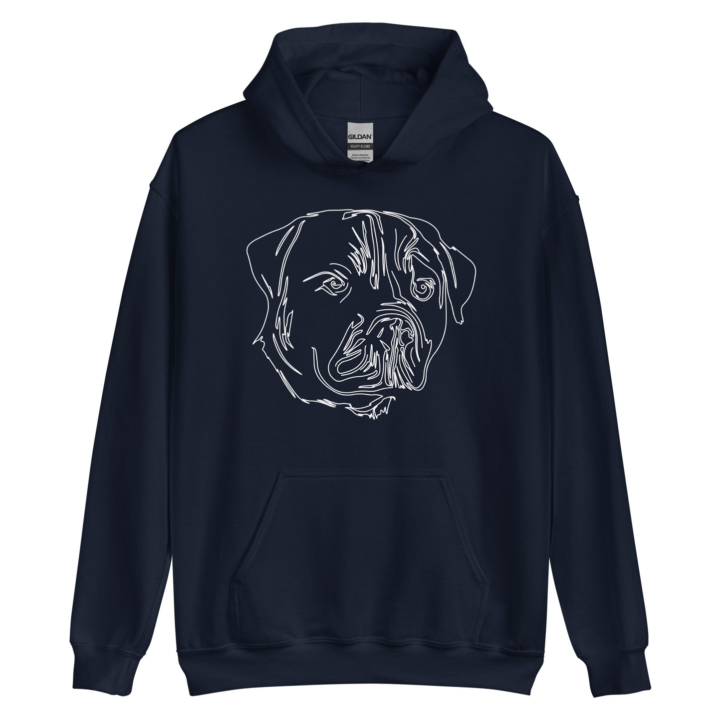 White line Rottweiler face on unisex navy hoodie