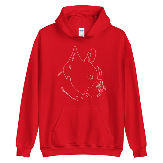 White line French Bulldog face on unisex red hoodie