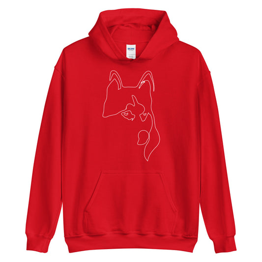 White line Siberian Husky face on unisex red hoodie