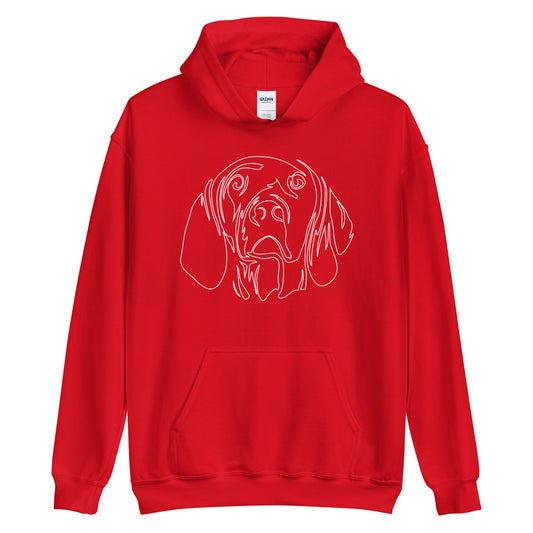 White line Vizsla face on unisex red hoodie