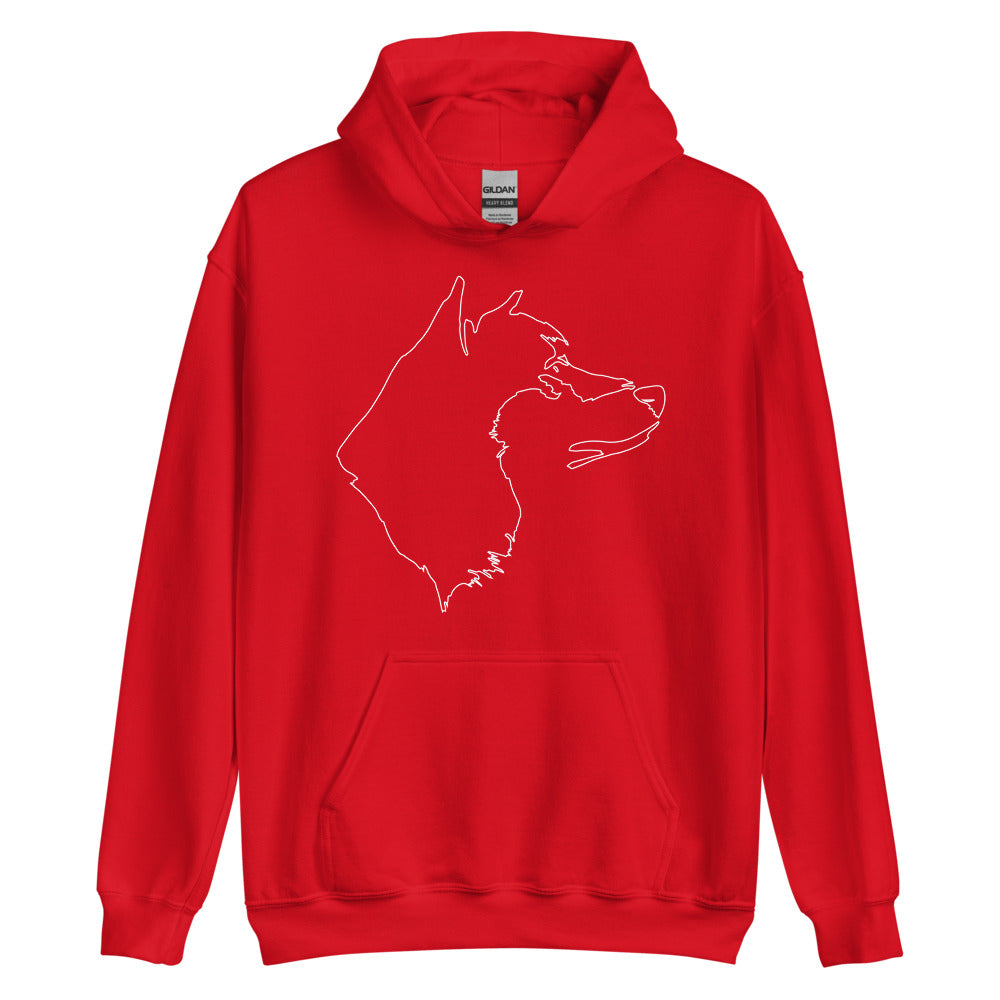 White line Akita face on unisex red hoodie