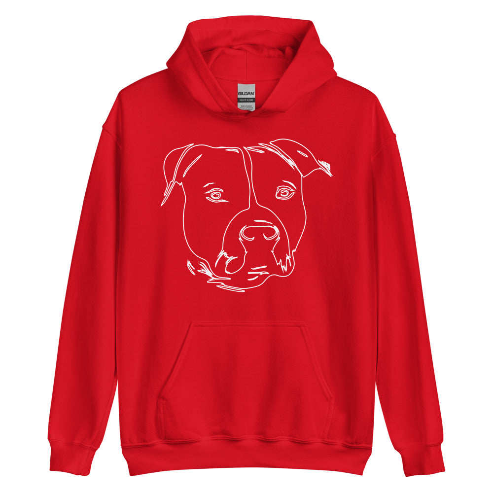 White line American Staffordshire face on unisex red hoodie