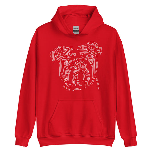 White line Bulldog face on unisex red hoodie