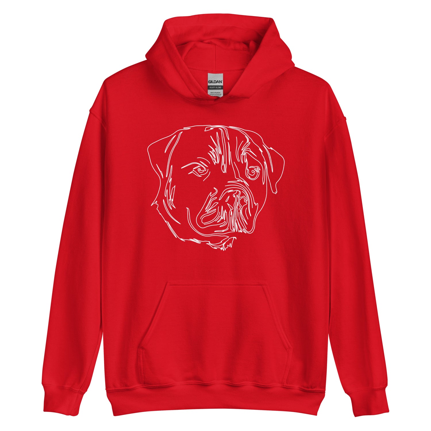 White line Rottweiler face on unisex red hoodie