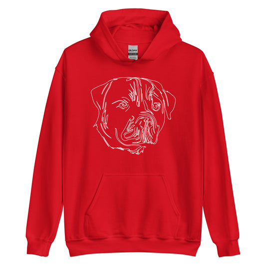 White line Rottweiler face on unisex red hoodie