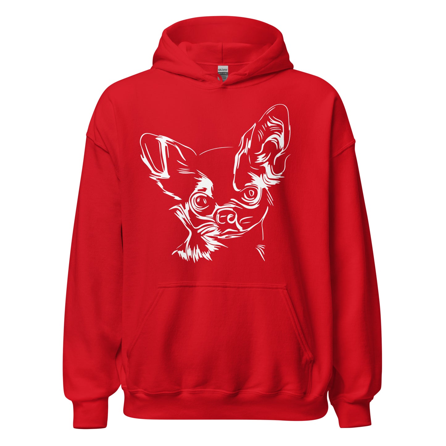 White line Chihuahua face on unisex red hoodie