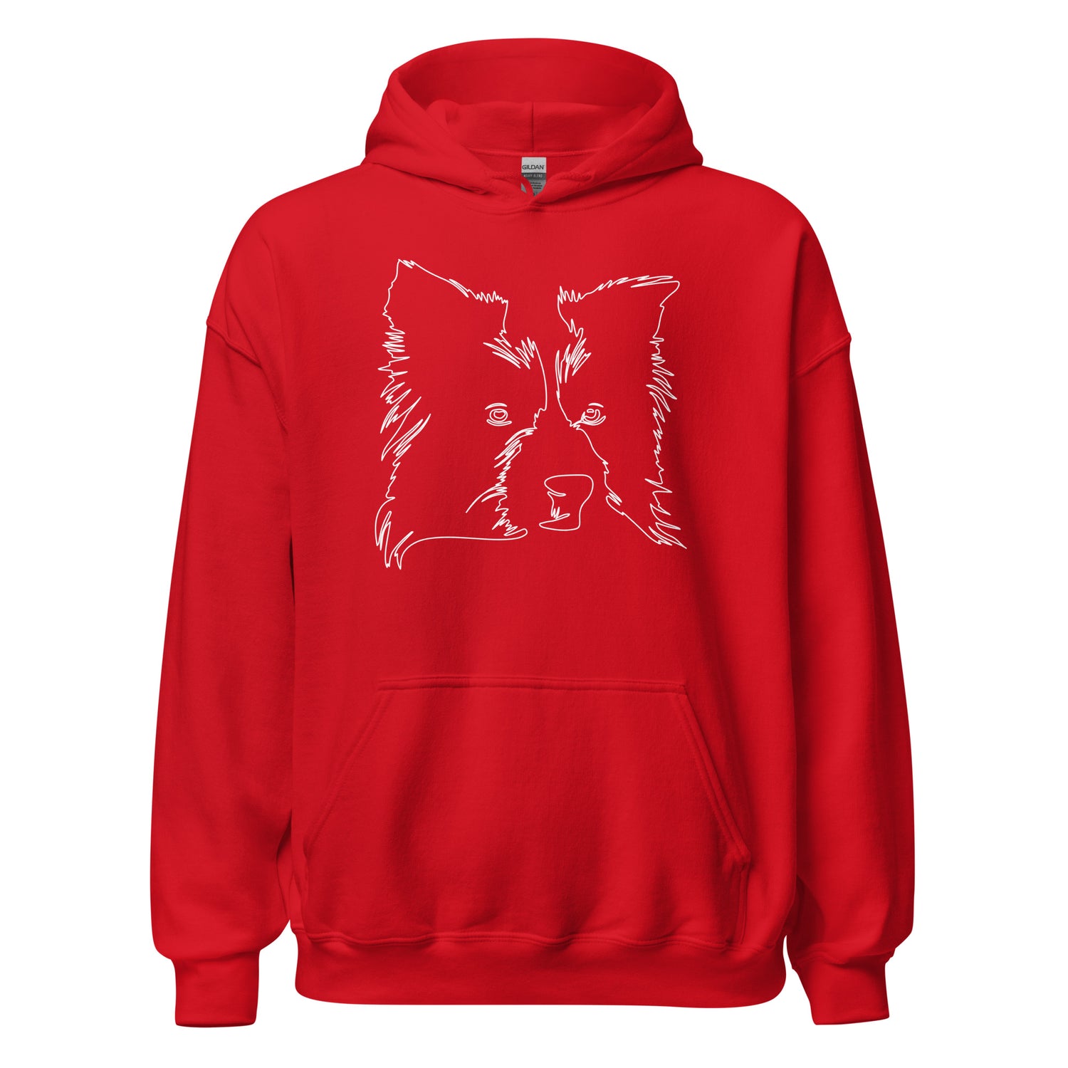 White line Border Collie face on unisex red hoodie