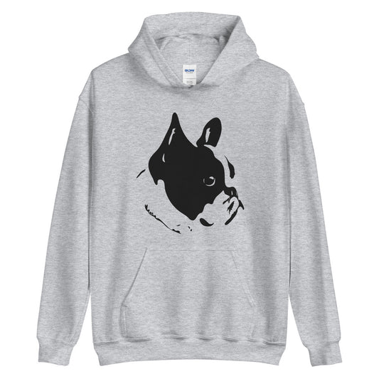 Black French Bulldog face silhouette on unisex sport grey hoodie