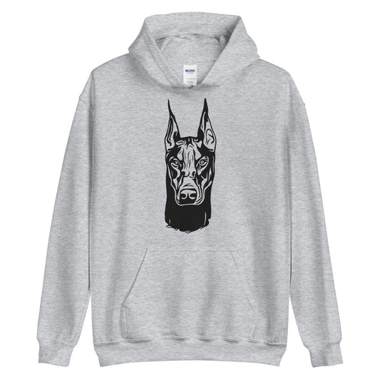 Black Doberman face silhouette on unisex sport grey hoodie