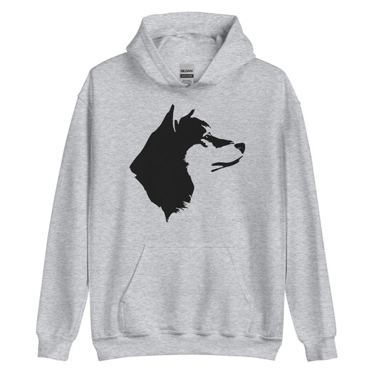Black Akita face silhouette on unisex sport grey hoodie