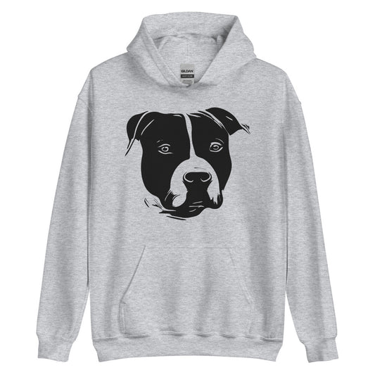 Black American Staffordshire face silhouette on unisex sport grey hoodie