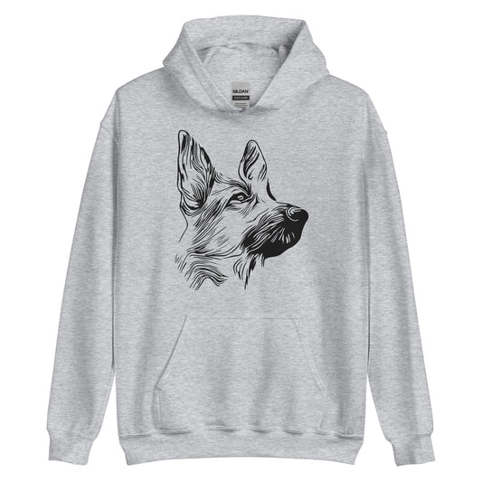 Black German Shepherd face silhouette on unisex sport grey hoodie