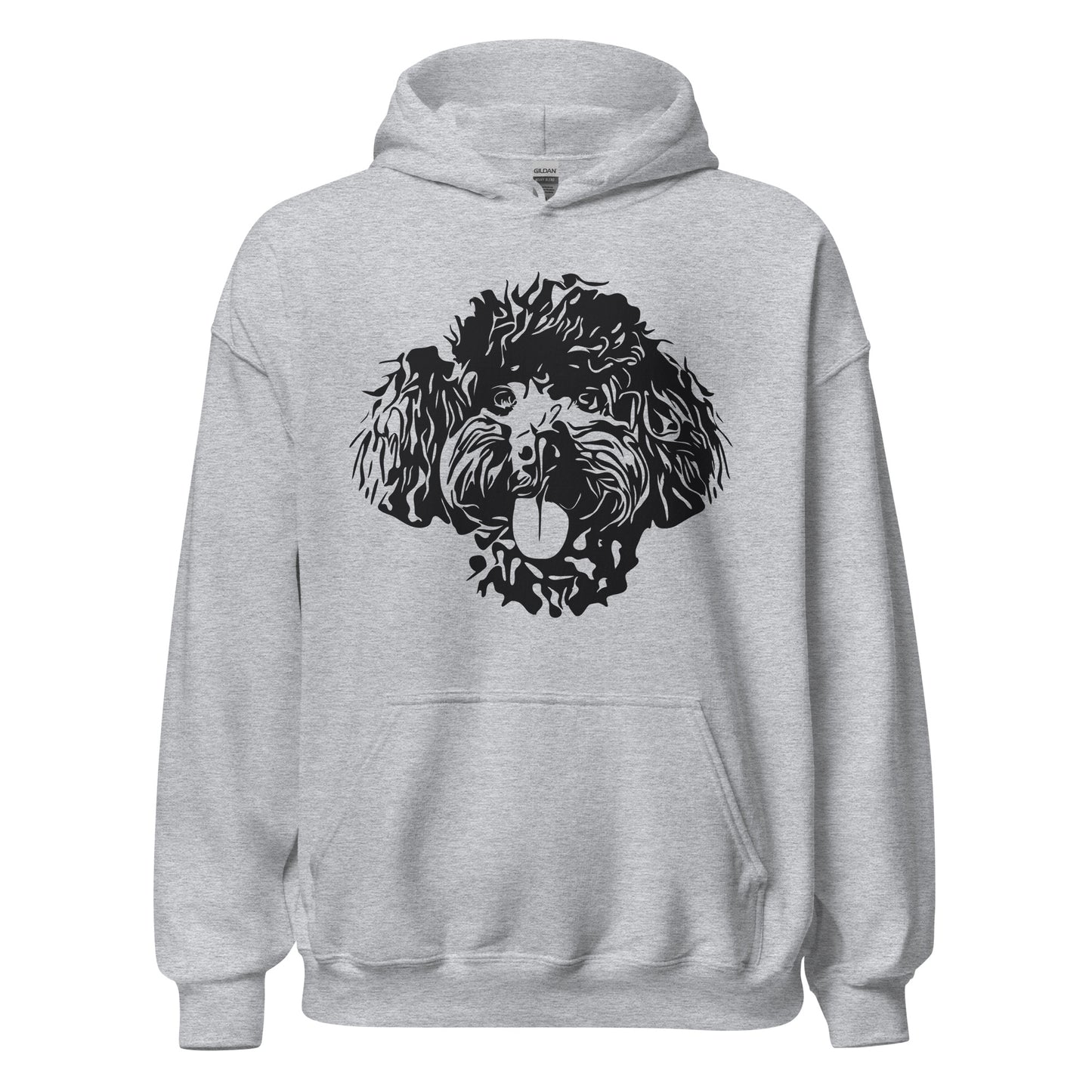 Black Toy Poodle face silhouette on unisex sport grey hoodie